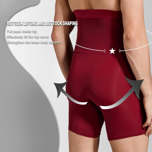 Män Tummy Control Shorts Hög Midja Underkläder Slankning Shapewear Body Shaper Ben Boxer Briefs Dark Red M