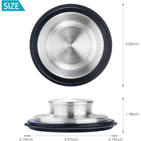 2-pack diskbänkspropp - rostfritt stål, bred kant 3,35\" diameter