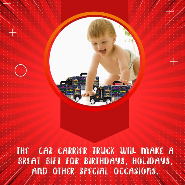 Kuljetusautonkuljetusauton lelu, leluautojen kuljetusteline, 20" pitkä kuorma-autolelu sisältää 6 tyylikästä kilpa-autoa ja 28 paikkaa, parhaat autolelut lahja