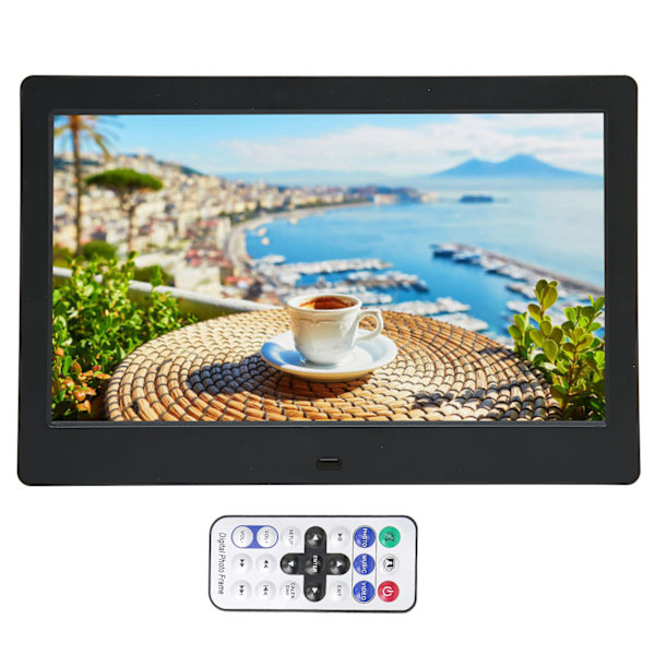 Digital fotoram HD 10,1 tum 1024x600 LCD-skärm Smart elektronisk fotoram med fjärrkontroll 110‑240V Svart EU-kontakt