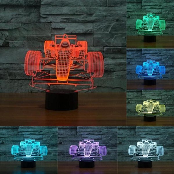 Automatisk Färgbyte Färgglad Racingbil 3D Illusion LED Nattlampa Smart Touch USB Bordlampa