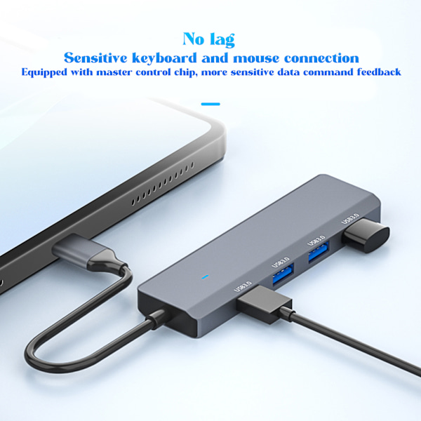 USB C Hub 4 USB3.0 Port Aluminiumlegering Lett 5Gbps Rask Varmespredning USB Splitter for PC