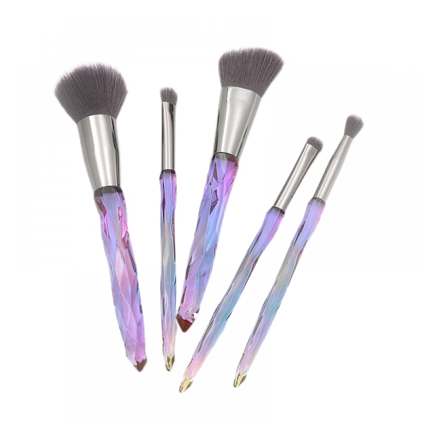 5 stk. Makeup børste sæt PVC emballage, klar diamant krystal håndtag øjenbørste blush børste skønhedsværktøjer（farverig gradient håndtag-grå mund rør）