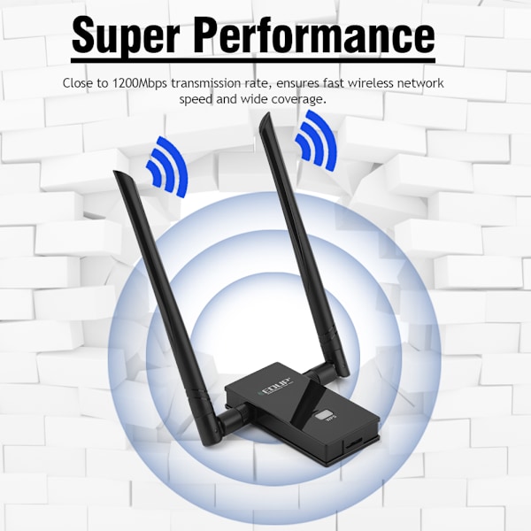 EDUP 1200Mbps 2.4G+5.8G Dual-Band High Speed USB3.0 WIFI-adapter med dobbeltantenne