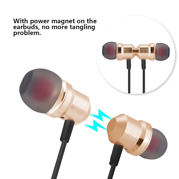 Magnetiske hodetelefoner med ledning Øretelefon med mikrofon Stereo kablet i øret Ørepropper for telefon PC Gull