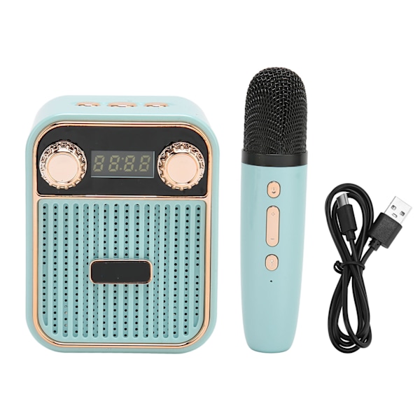 Mini Bluetooth Karaoke Maskin HiFi Stereo Ljud Bärbar Bluetooth Högtalare med Mikrofon för Barn Gåvor Blå