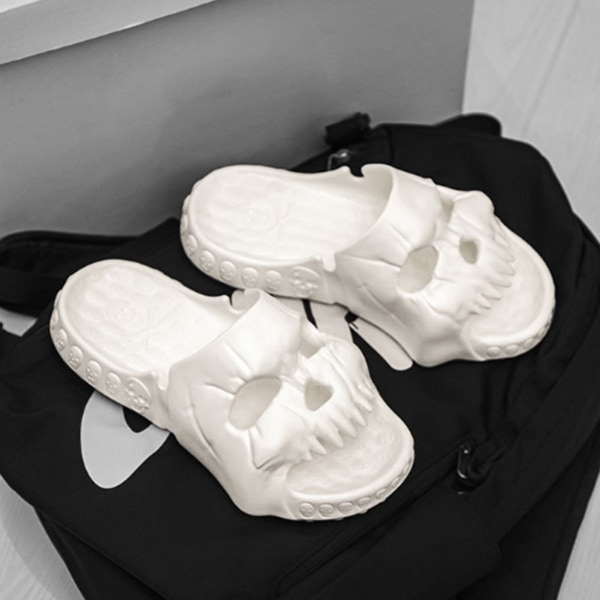 Herr Skull Slide Tofflor EVA Tjock Sula Antihalk Mjuka Skull Slide Tofflor för Sommar Utomhus Vit 42/43 White 42/43