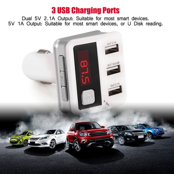 3 USB Mini Lader Bilsett Bluetooth Handsfree Dial FM Radiosender MP3-spiller