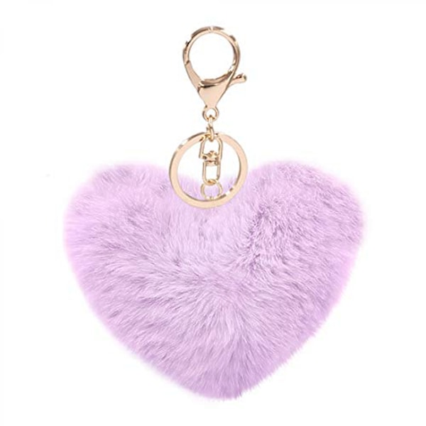 Kvinde Hjerte Puffball Nøglering Faux Pels Pom Pom Nøgleholder Taske Tilbehør Nøglering Rygsæk Charms til Piger--Lilla