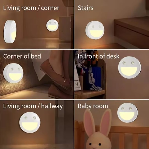 Smiley Smart Natlampe - Lyssensor + PIR Bevægelsessensor. Natlampe til børn med magnetisk krop, en ny hjemmets must-have! Bærbar natlampe