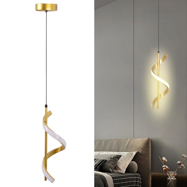 Spiral LED-pendellampe i guld med høj lysstyrke, øjenbeskyttelse, LED-hængelampe til stue, cafe, familie 85-265V varmt lys