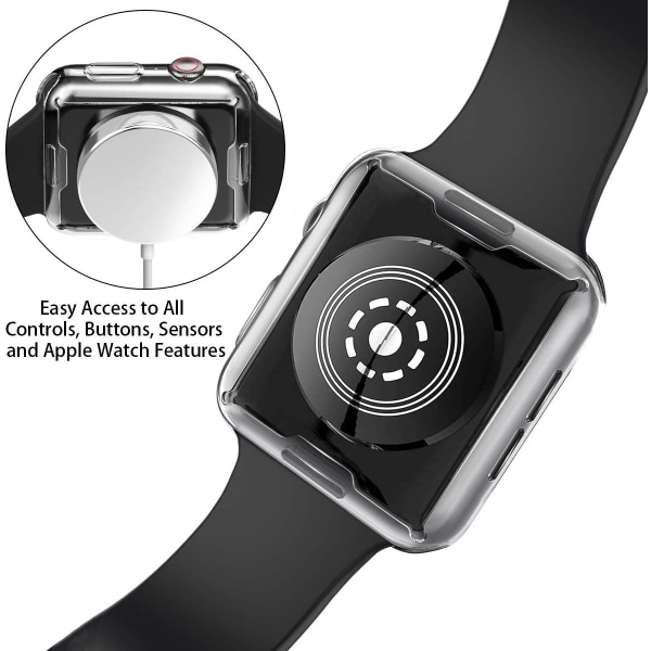 [2-pakning] 38mm deksel for Apple Watch skjermbeskytter, Totalt beskyttende deksel TPU HD Ultra-tynt deksel (1 svart+1 gjennomsiktig)