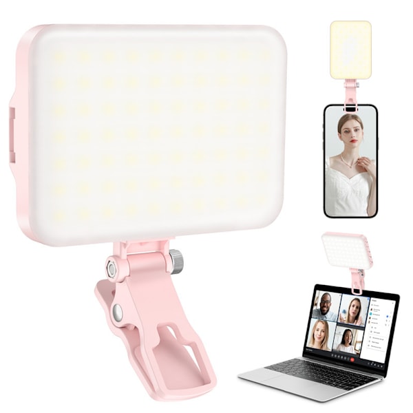 Selfie Lys, 60 LED Telefonlys, Lys 2000Mah Genopladelig Clip Video Lys, 10-Niveaus Lysstyrkejustering, CRI 95+, 3 Lys Tilstande pink