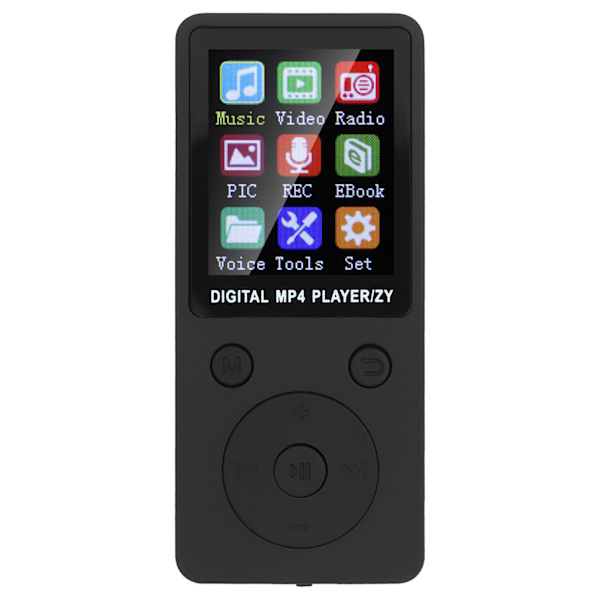 T1 Musik MP3 MP4 Afspiller 8G Bluetooth Understøtter 32G Hukommelseskort Runde Knapper Sort