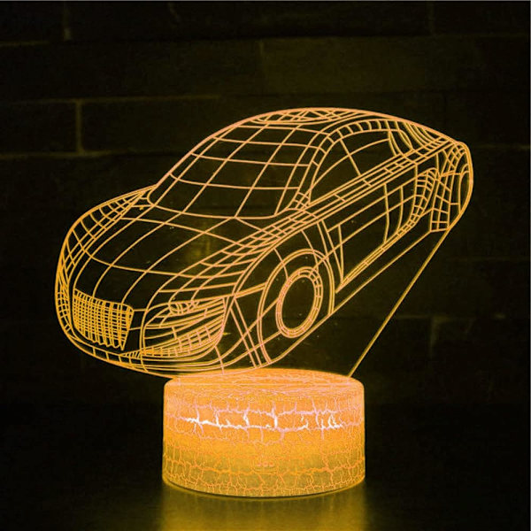 3D Bil Nattlampa LED-lampa Illusion 7 Färgväxlande Touch Switch Bordsskiva Dekorationslampor Födelsedagspresent Akrylbas USB-kabel Leksak