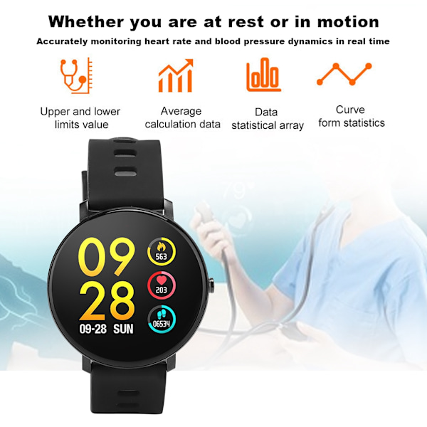 K9 Fuld Touch Screen Pulsmåler Blodtryksmonitor Vandtæt Smart Armbånd (Sort Grå)