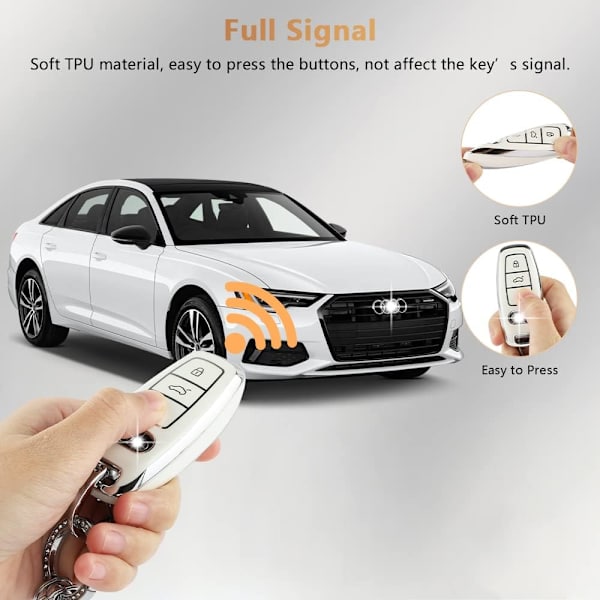 PIFOOG Hvid nøgle fob cover til Audi tilbehør 3 knapper blød TPU nøgler etui skal bling nøglering snor beskyttelse pige kvinder