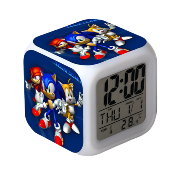 Wekity Sonic the Hedgehog Färgglad väckarklocka LED Kvadratisk klocka Digital väckarklocka med tid, temperatur, alarm, datum