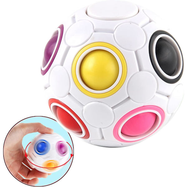 Roterande stressregnbågsboll Infinity Relief Spinner Fidget Toy för vuxna barn pedagogisk magisk kubpussel (vit)