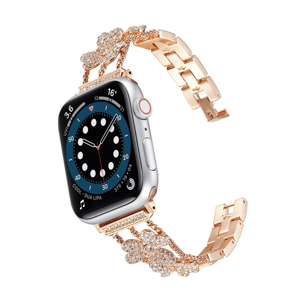 Bling Metallband för Apple Watch Kvinnor Lyx Diamant Kristall Rostfritt Ersättningsarmband för iWatch Serie 8 7 6 5 4 3 2 1 SE