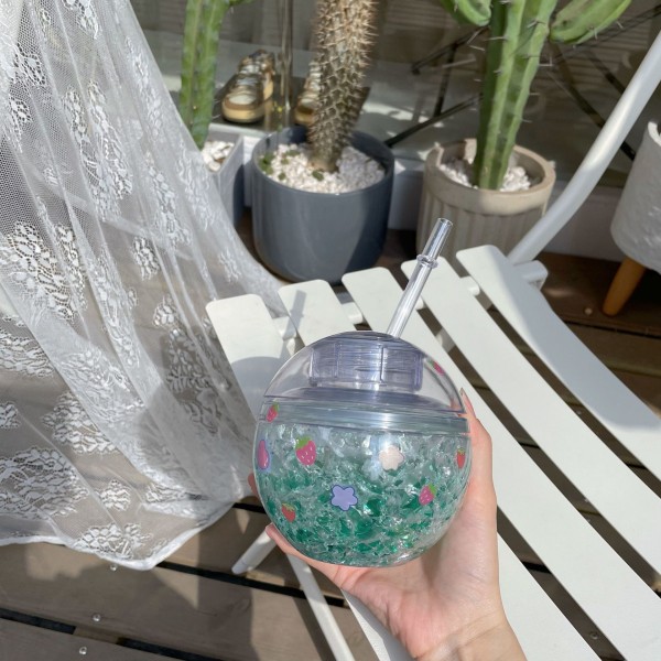 Sommar Ny Jord Form Utomhus Dubbel Lager Plastkopp Blå 400ML