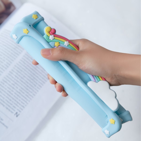 Lasten kotelo iPad 2019:lle (10,2 tuumaa) Sisäänrakennettu kahvateline, mukana hihna Silikoni iskunkestävä iPad-kansi (sininen)