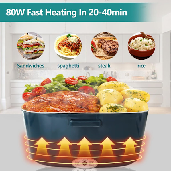 80W Elektrisk Frokostboks, Opvarmet Frokostboks, Elektrisk Frokostboks til Voksne 12/24/110V 1.5L Lonchera Eléctrica, Opvarmet Madkasse til Kontor og Bil