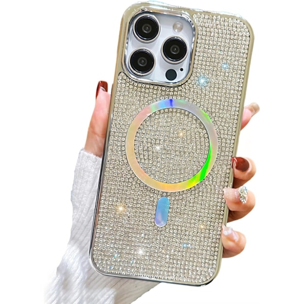 Til iPhone 16 Cover, [Kompatibel med MagSafe] Glitter Krystal Diamant Rhinestone Funklende Bumper Kameralinse Beskyttelse Blød Sh Silver