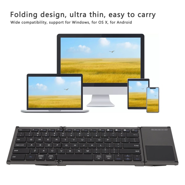 Trådløst tastatur 78 taster Ultra tyndt folde design tastatur med touchpad til Android til OS X til Windows