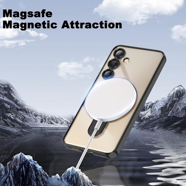 Samsung Galaxy S25 6.2 Kotelo magneettisella rengastelineellä [Yhteensopiva Mag-Safe kanssa] [Täysi kameran linssinsuoja] Pinnoitettu kirkas puhelinkotelo Black