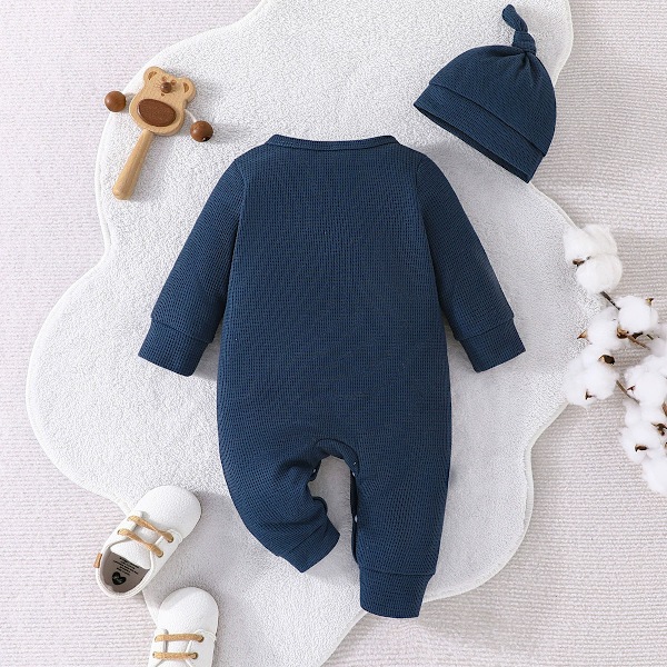 Bebis Kläder Set Spädbarn Pojkar Flickor Nyfödd Baby Sparkdräkt Mössa Ribbstickad Långärmad Knapp Enfärgad Bodysuit Jumpsuit green 80CM