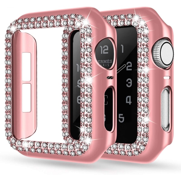 For Apple Watch Case 44mm Series 6/5/4 SE Bling Rhinestone Apple Watch Case Bumper Frame Screen Protector Case for iWatch Series 44mm rosa
