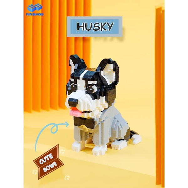 Mini Byggeklodser Dyresæt, DIY Mikro 3D Byggelegetøjs Klodser (Husky 973stk)
