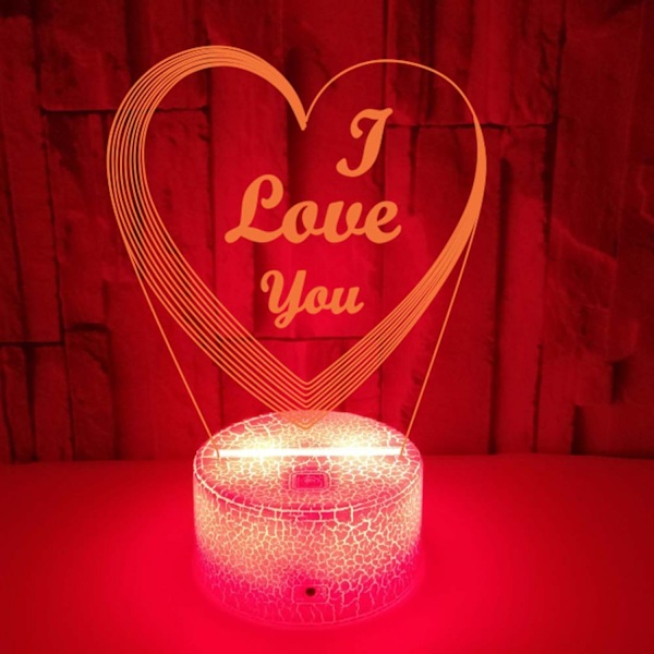 Qinwei Hjärt Nattlampa Färgglad 3D Ljus med Touch Fjärrkontroll I LOVE You 3D Illusion  Lamp --- Crack Seat