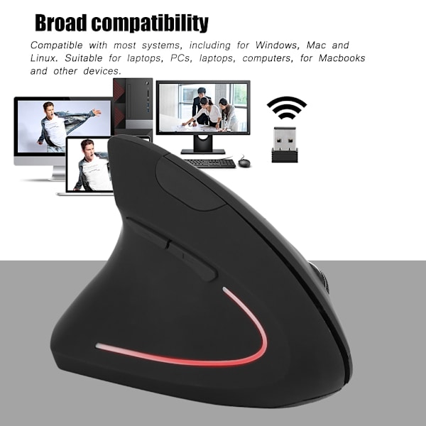 Venstrehåndet 2,4 GHz trådløs USB ergonomisk vertikal optisk mus til pc-computer bærbar computer