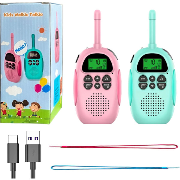 Walkie Talkies för barn Uppladdningsbara 1500Mah Lång räckvidd Walkie Talkie för pojkar flickor, med 22 kanaler 2-vägs radio och LCD-skärm, leksaker present, 2 st
