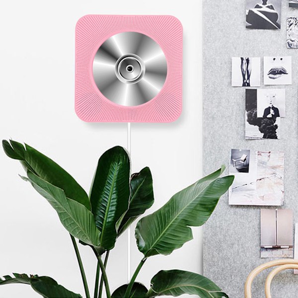 Ny vægmonteret Bluetooth CD-afspillerhøjttaler med fjernbetjening (Pink )