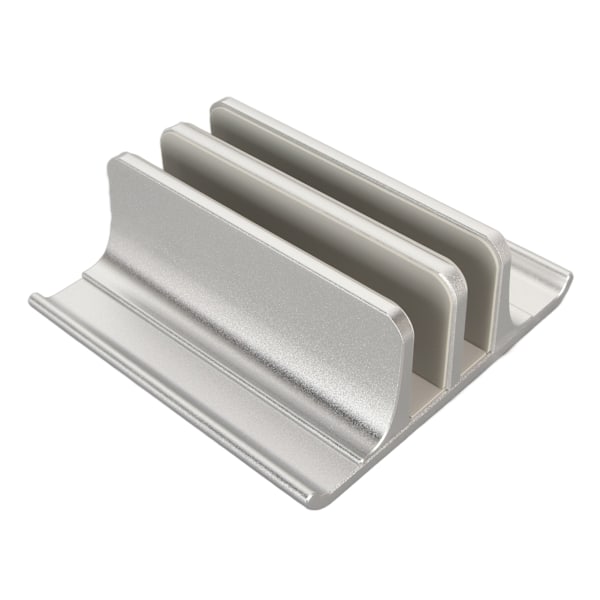 Vertikal bærbar computer stand 2 slots anodiseret aluminiumlegering justerbar pladsbesparende bærbar computer holder til 0,63 til 2,36 tommer tyk PC sølvfarve