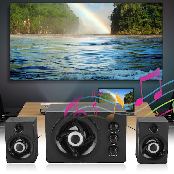 Multimedia Mini 2.1 USB-högtalare Subwoofer Musikspelare för Mobiltelefon DatorSvart