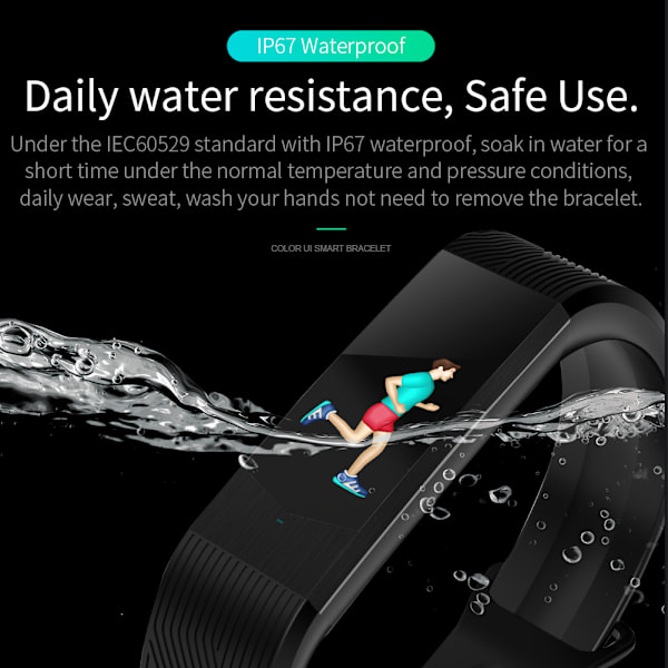 Affärsmode Färgskärm Smart Armband Stegräknare Hjärtfrekvensövervakning (Svart)