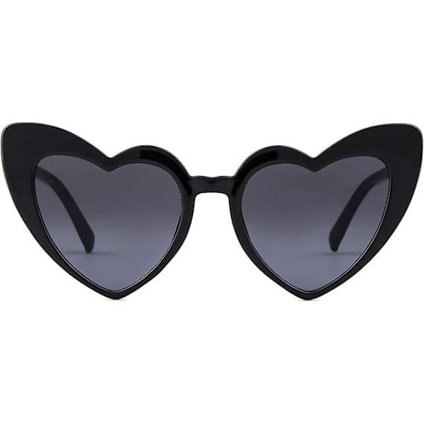 Sydän aurinkolasit Vintage Retro Ylisuuret sydämenmuotoiset kissansilmälasit Black
