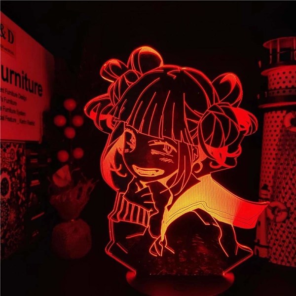 3D LED-lampe My Hero Academia Himiko Toga Anime LAMP Boku no Hero Academia Kryss Kroppen Min Nattelykter for Soverom Julerom, 16 Farger, med