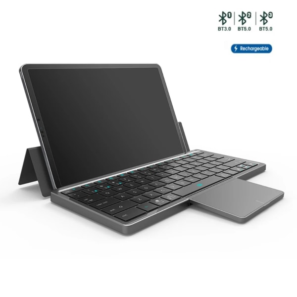 Multi-enhed foldbart Bluetooth-tastatur med touchpad Genopladeligt trådløst tastatur med touchpad Foldbart etui til Ipad PC