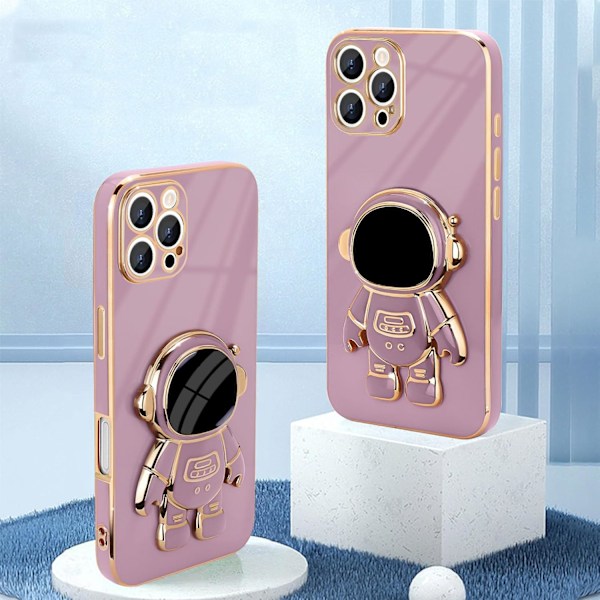 Til iPhone 16 Pro Cover, Sød 3D Astronaut Stand med [2 Skærmbeskyttere] [Kamerabeskyttelse] Støtteben Stødsikker Bling Silikone So Purple