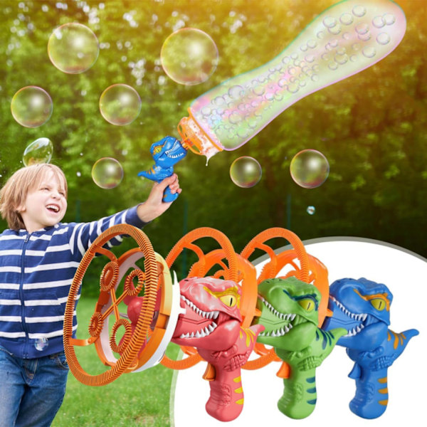 Elektrisk Dinosaurie Bubbelmaskingevär för Barn 4-8 År, Stor Dino Bubbelblaster med Bubbla-i-Bubbla Design, Utomhus Trädgård green
