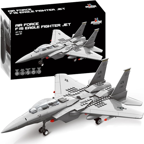 Jaktplan Byggkloss Set – 227-Pcs F-15 Eagle Jaktplan Byggklossar Set – Byggkloss Flygplan Leksak för Barn Över 10 År och Vuxna