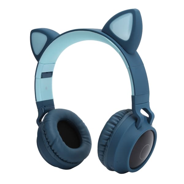 Katteøre Hovedtelefon 3D LED Lys Trådløs Bluetooth 5.0 Foldbare Headset med MikrofonBlå