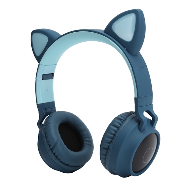 Kattöronhörlurar 3D LED-ljus Trådlösa Bluetooth 5.0 Fällbara headset med mikrofonBlå