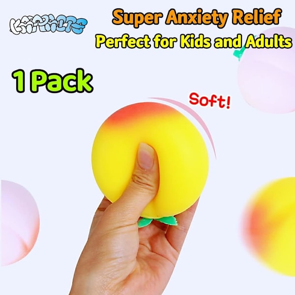 Squishy Stress Dough Ball Keltainen Persikka Puristuslelut (1 Pakkaus) - Joustavat Hedelmästressipallot Lapsille ja Aikuisille, Squishy Persikka Puristus yellow