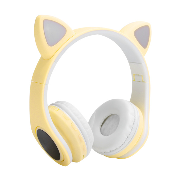 LED støjreduktion headset katteøre form Bluetooth 5.0 headset med mikrofon til unge menneskerGul